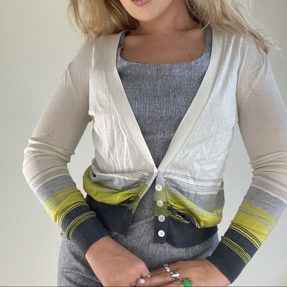 Lime White & Grey Cropped Button Up By Bcbgmax - image 5